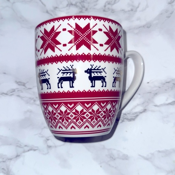Festive Red and White Christmas Reindeer Mug - Picture 2 of 6